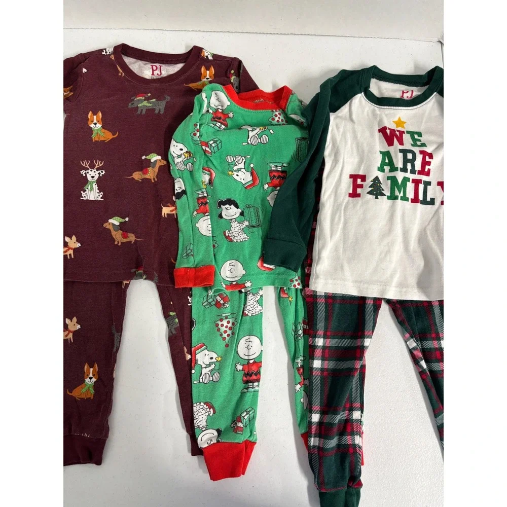 PJ Place Peanuts Toddler Christmas Pajamas Bundle 3T Dogs Plaid Snoopy 3 Sets